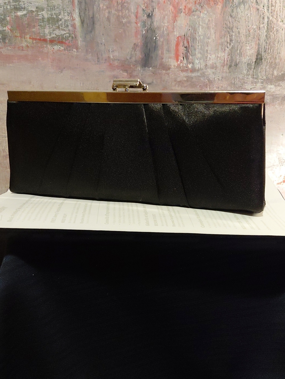Black Satin Evening Clutch - Elegant Women's Bag